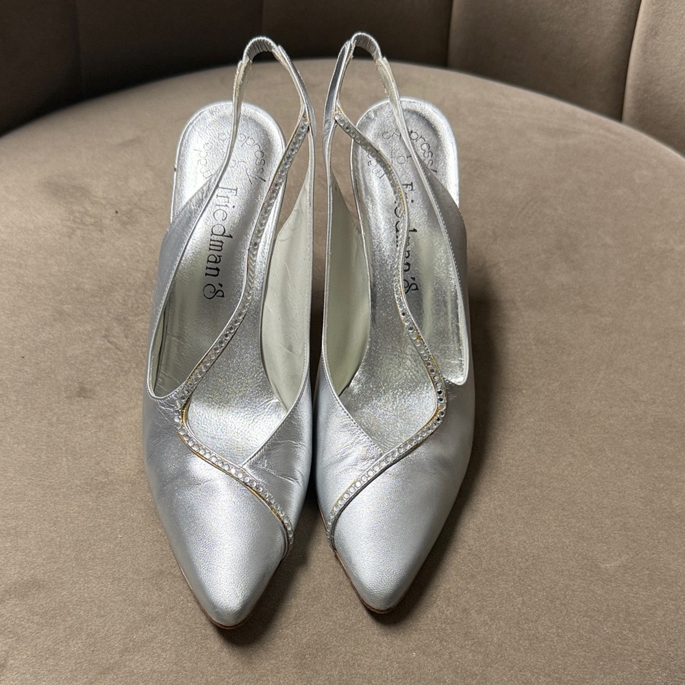 Friedman’s Elegant Silver Slingback Heels